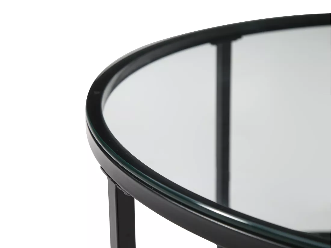 Tables basses gigognes placage chêne, verre trempé et métal noir - Transparent et Naturel - REMINA de Pascal Morabito