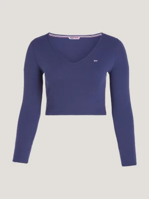 Camiseta cropped essencial de manga comprida canelada