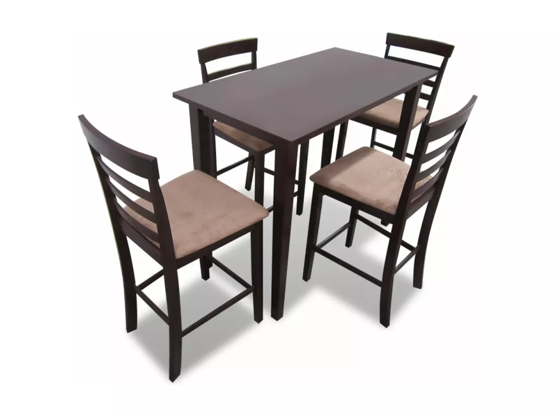 Set table et 4 chaises de bar en bois coloris marron