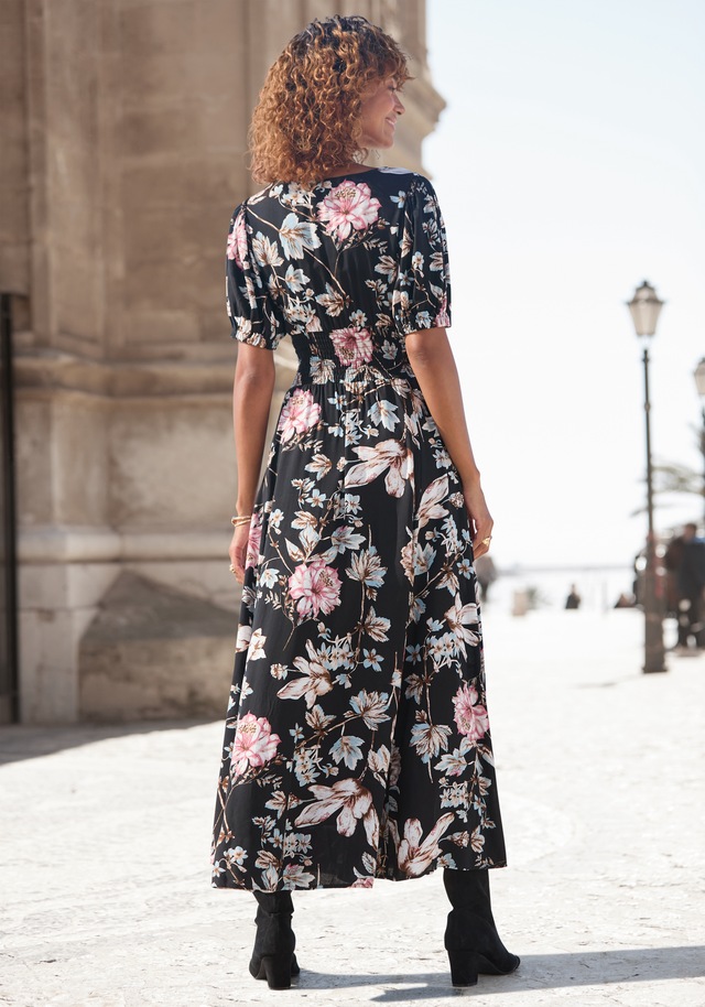 LASCANA Maxikleid mit Blumendruck und leichten Puffärmeln, Sommerkleid, casual-elegant