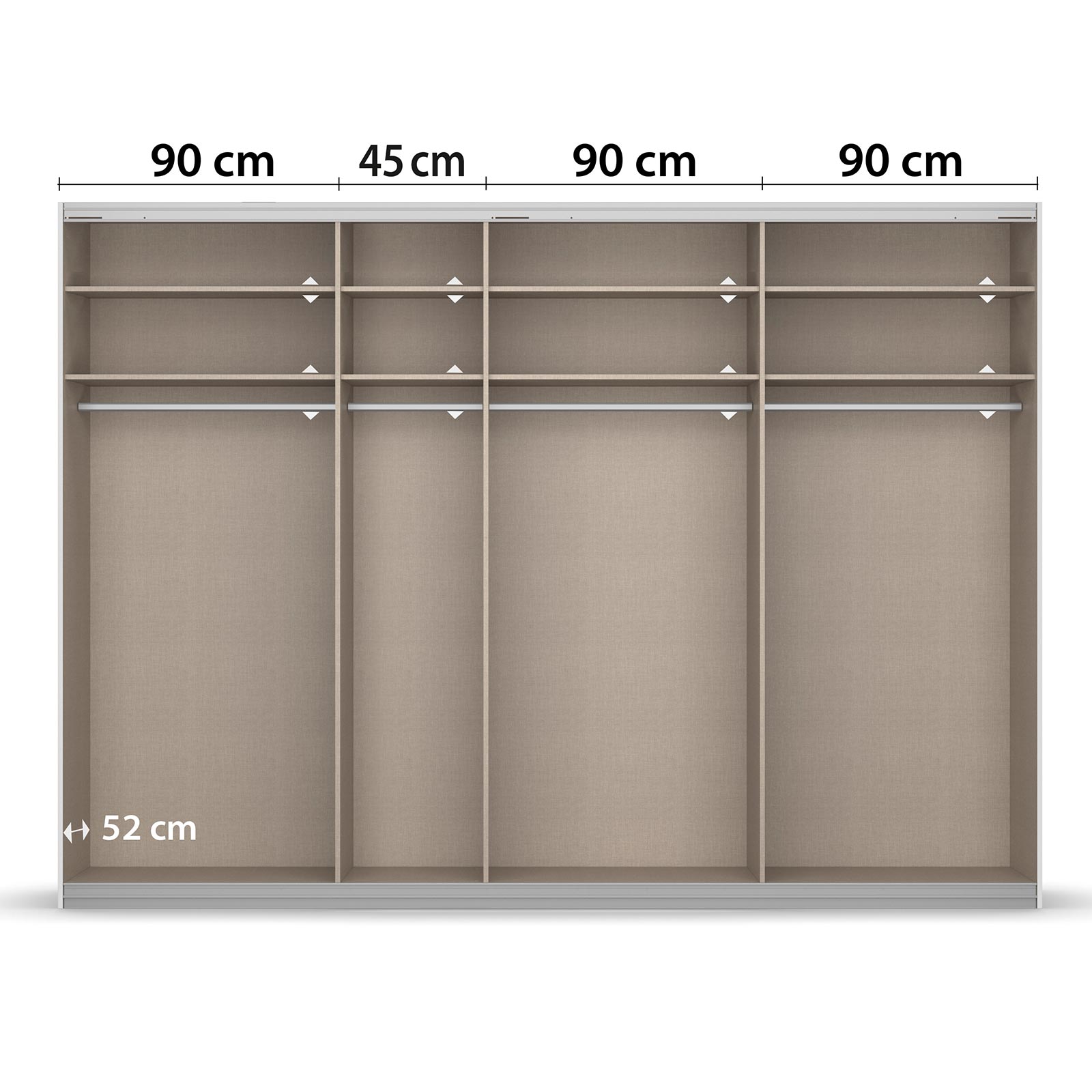 Schwebetürenschrank - Alpinweiß-Basaltglas - 4-türig - 315 cm