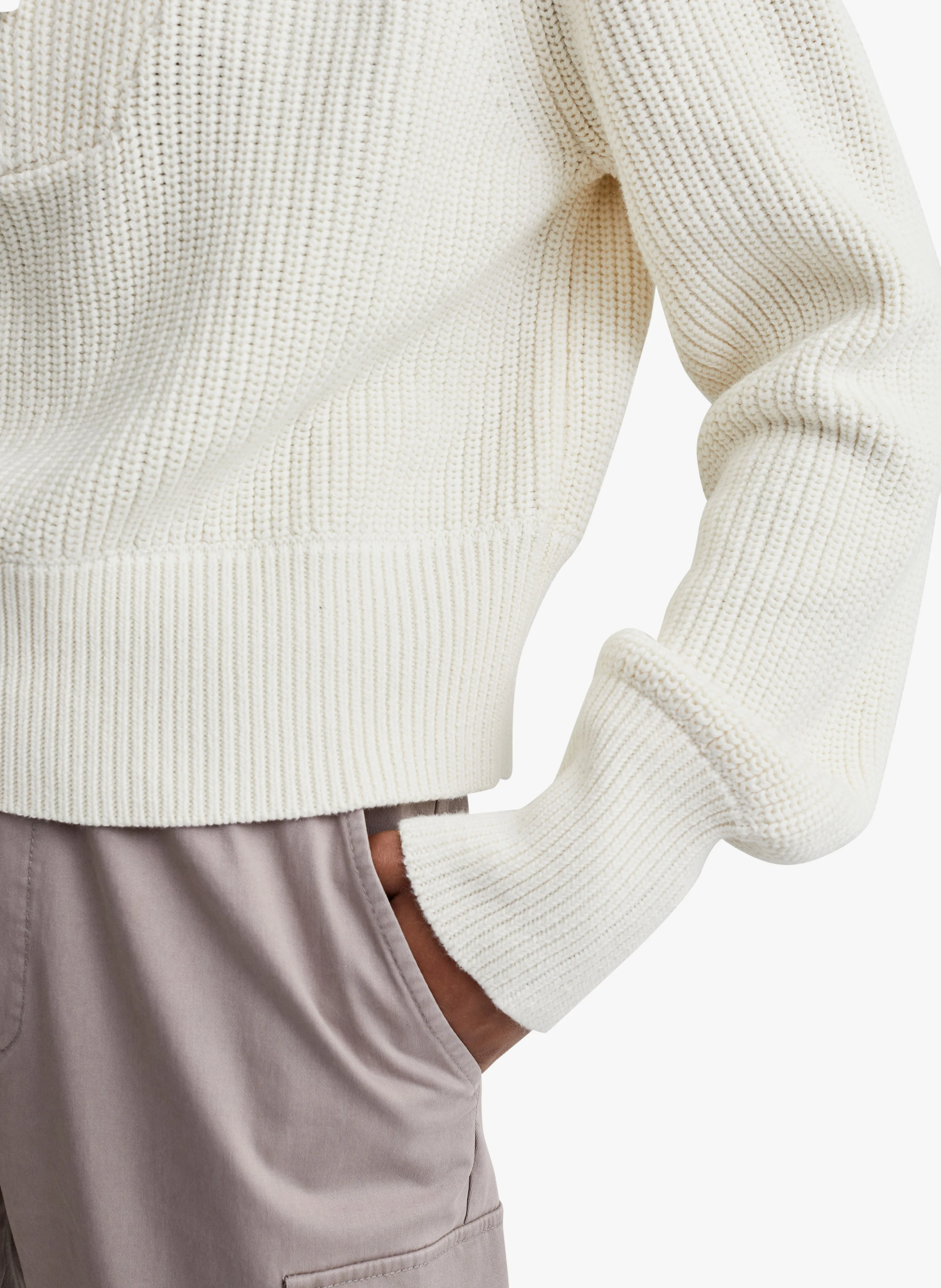 MENTONE - Pull col montant côtelé en coton| Beige