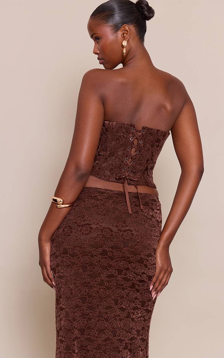 Chocolat Ensemble Haut Corset En Velours Dentelle