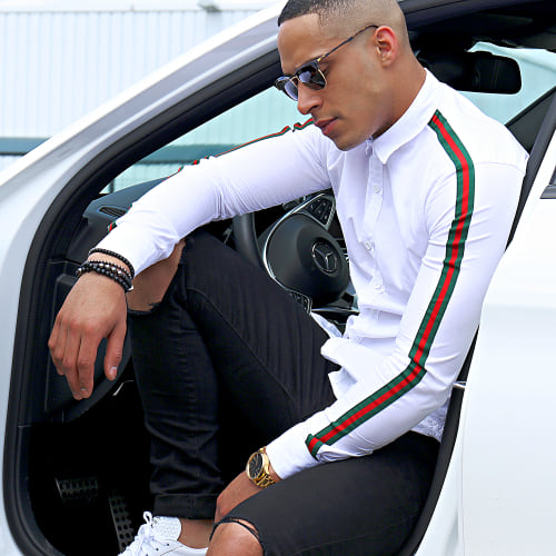 Chemise Slim Fit Manches Longues Avec Bandes F116 Blanc