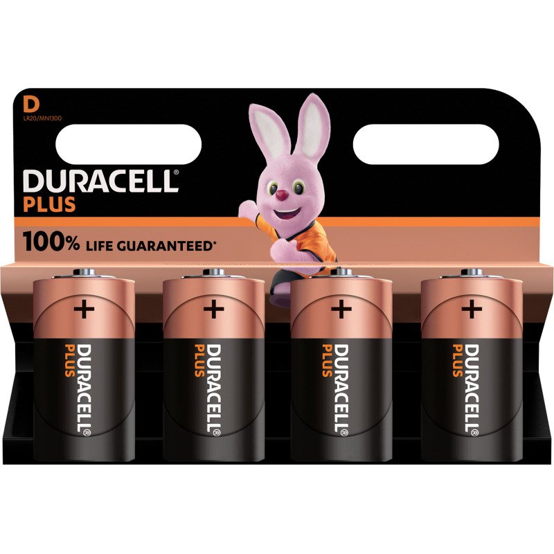 Duracell Plus - Pack de 4 piles Alcalines D/LR20 - 1,5V