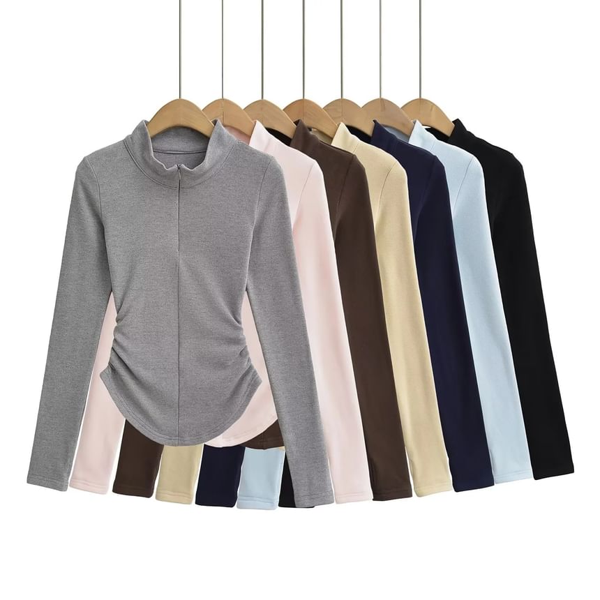 Asiris - T-shirt met lange mouwen en hoge hals en effen smokwerk