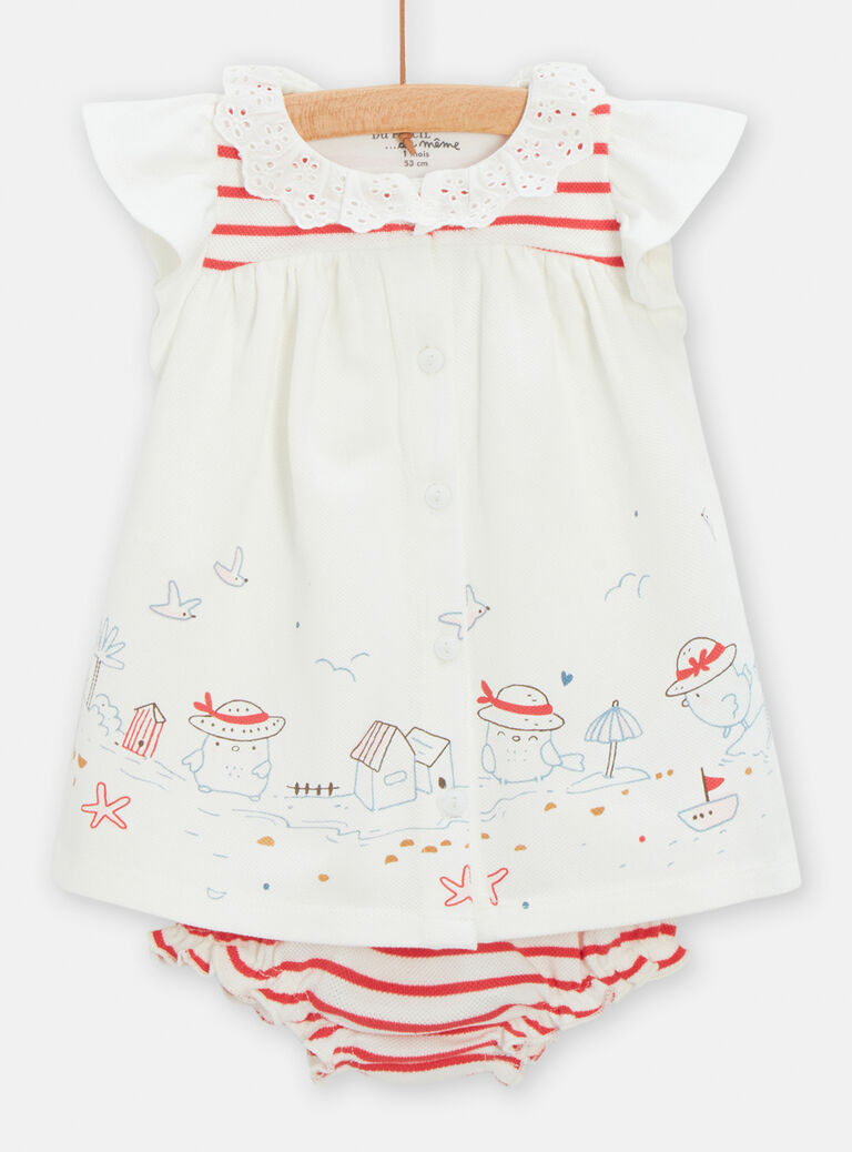 Ensemble robe imprimé moineaux et short rayé rouge