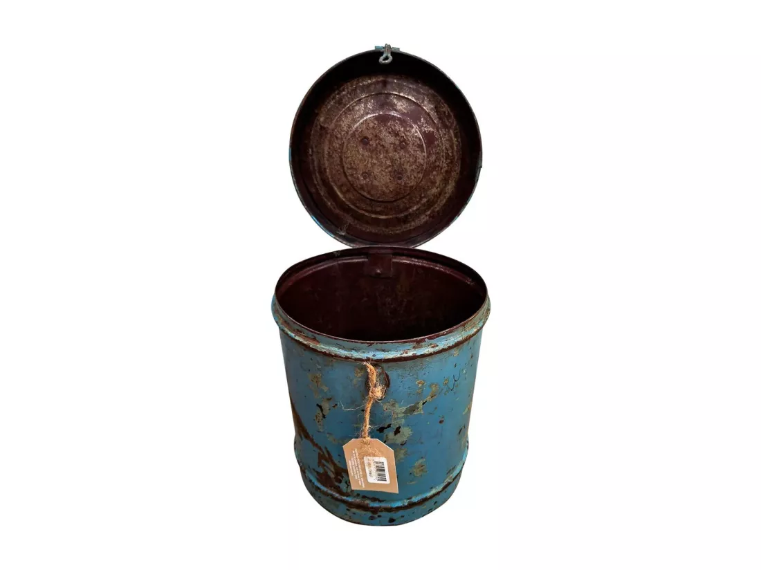 Bidon en metal bleu 23x23x29h