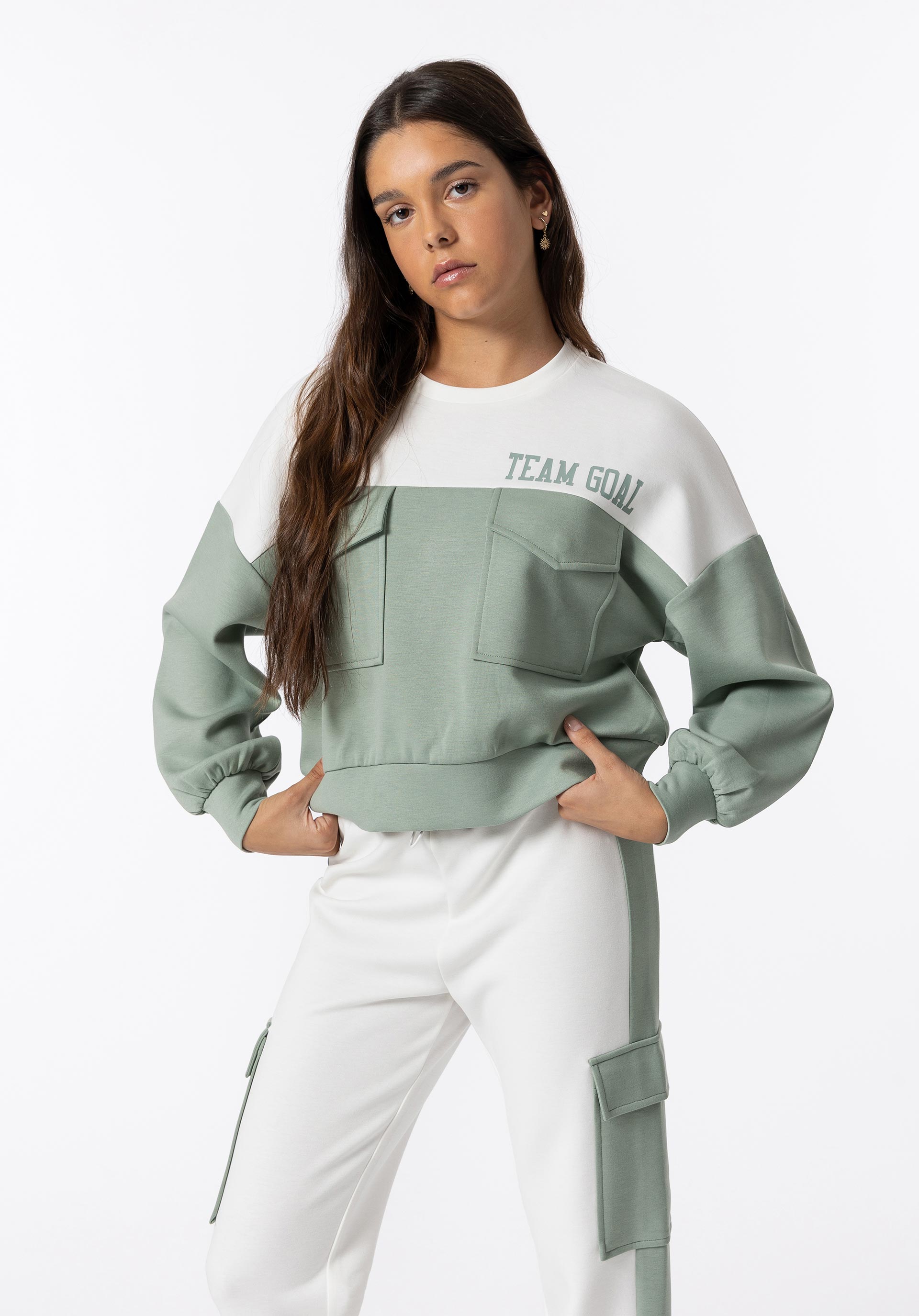 Sweatshirt Bicolor com Bolsos