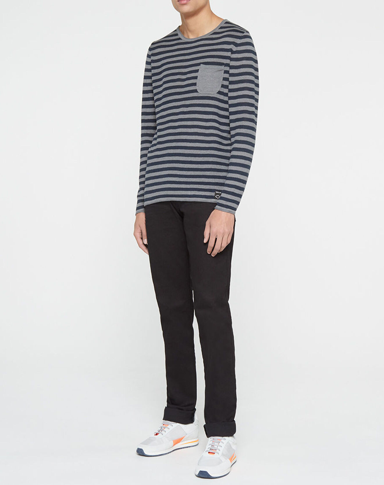 Replay Pull 100% Lin pocket à rayures bleu/gris