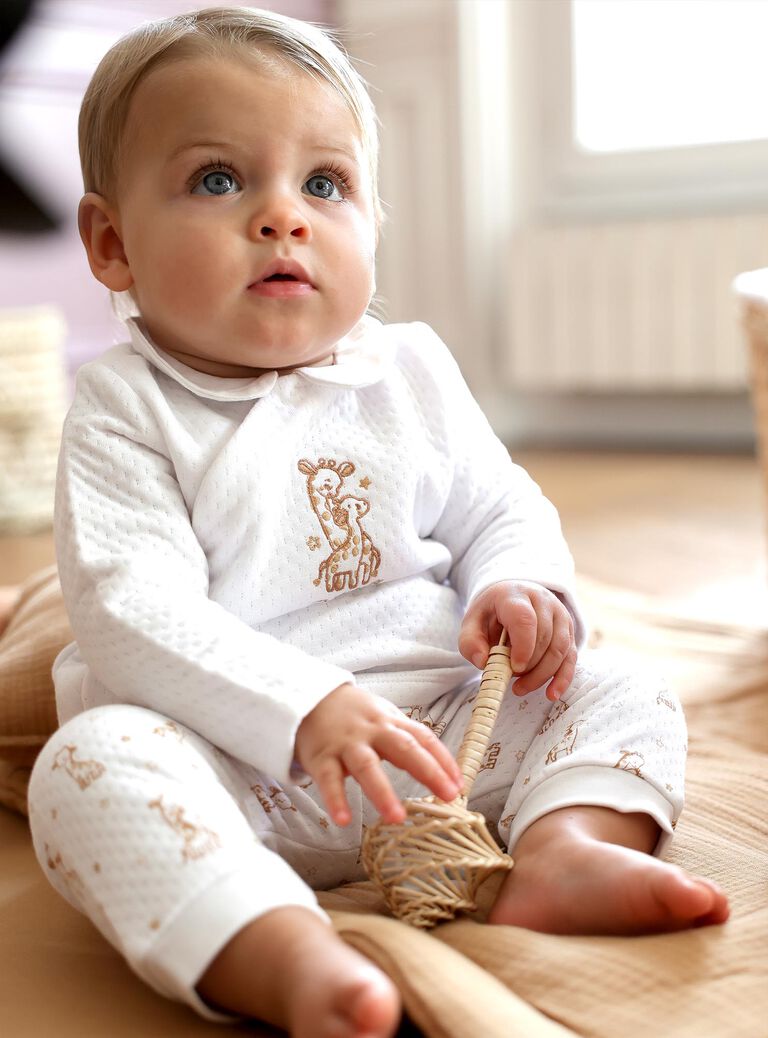Ensemble haut et pantalon en tubique écrue