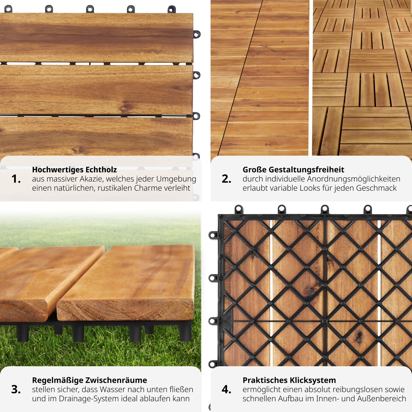 tectake® Terrassenfliesen, 20er Set mit Klicksystem, mit Drainage, 31 x 31 x 2,2 cm
