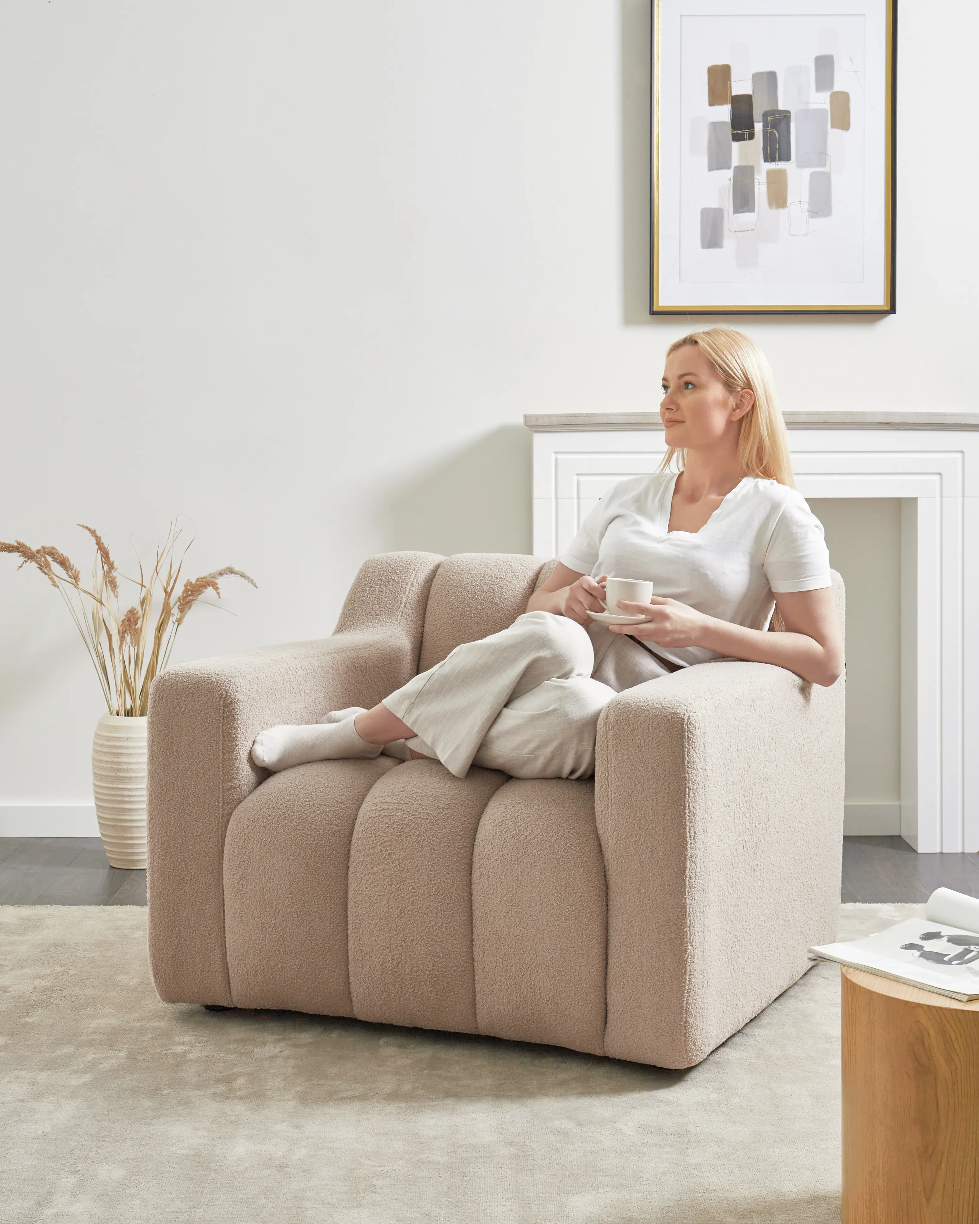 Fauteuil AGERUP Bouclé Beige