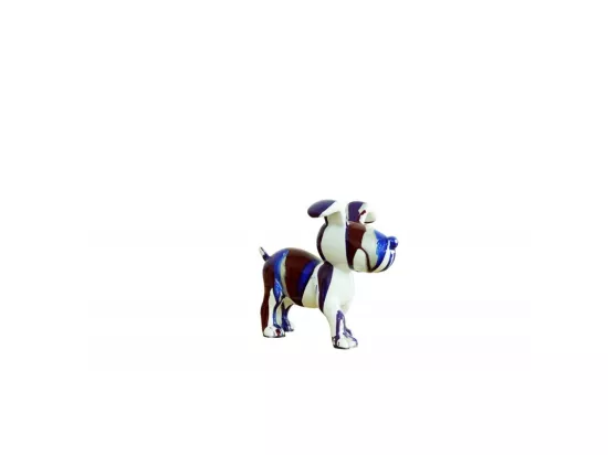 Petit chien sculpture décorative bleue et marron - design moderne contemporain
