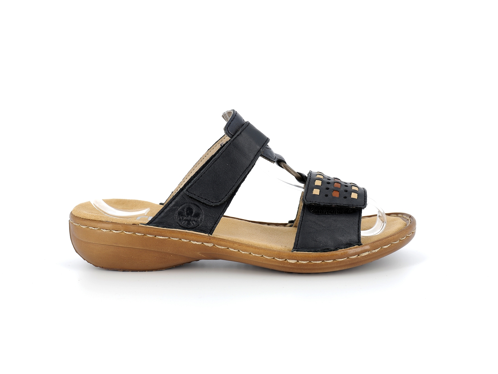 Rieker-60842 Cuir Noir Beige