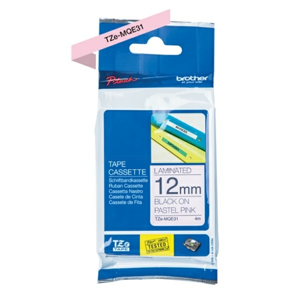 Brother P-Touch Band TZe-MQE31, 12 mm, schwarz auf pastell rosa