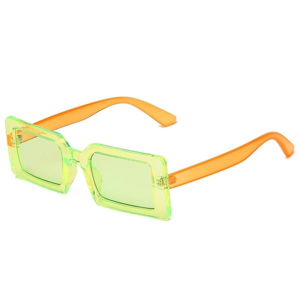 Trendy sunglasses with green frames and glass - orange temples