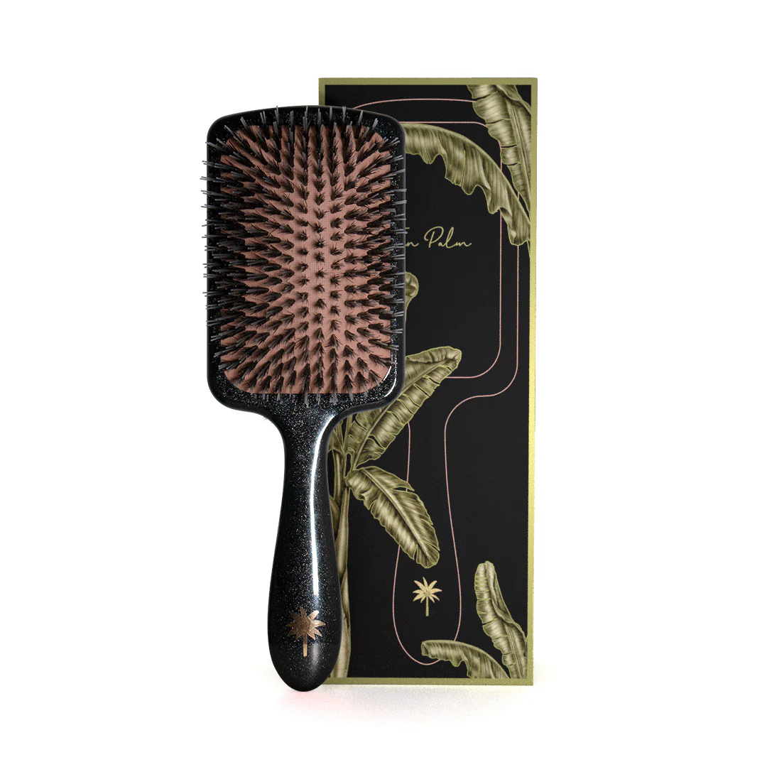 Fan Palm  Large Paddle hårbørste, Big Star - Gloss Black w/Glitter