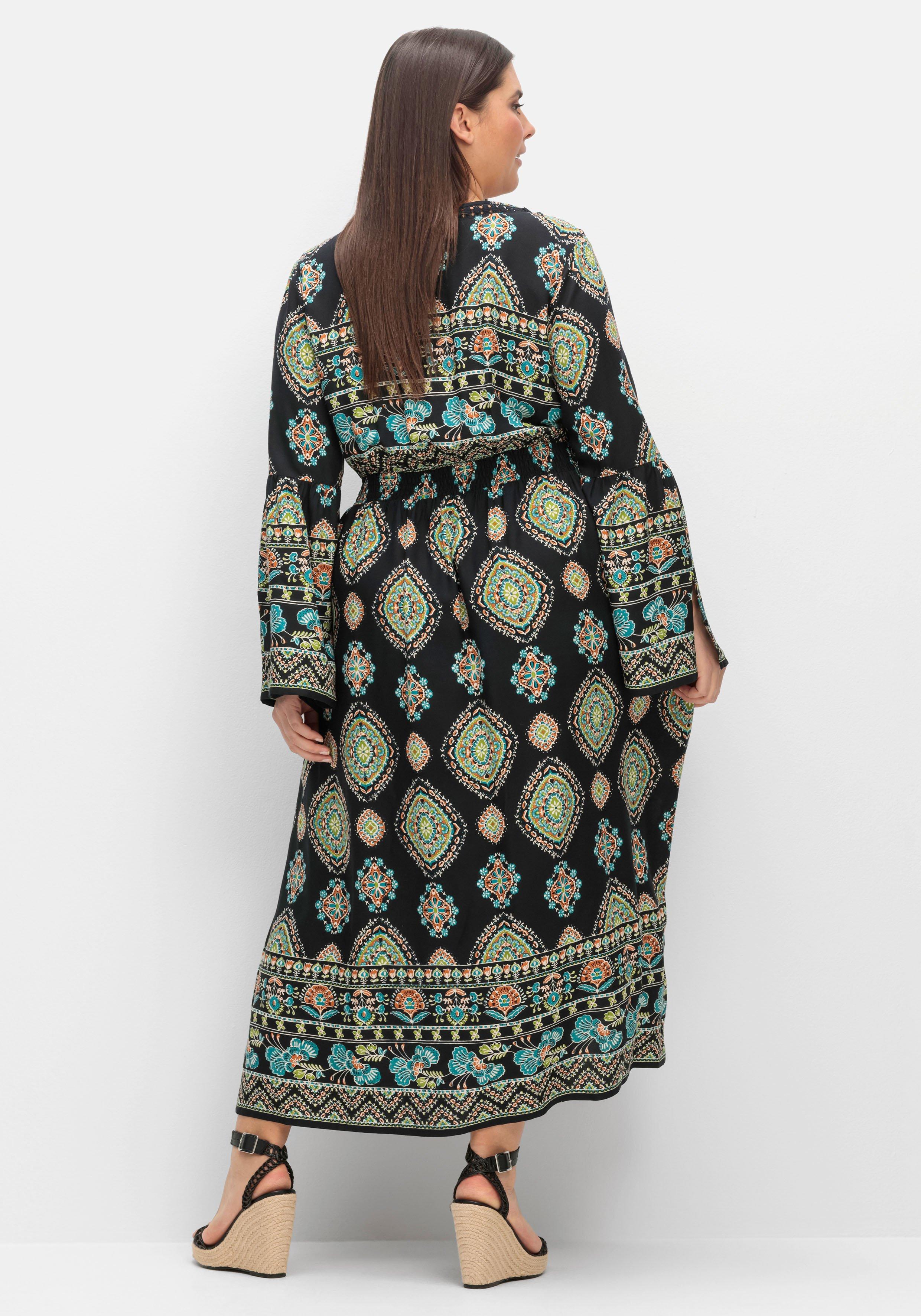 Maxikleid im Boho-Stil, mit Trompetenärmeln