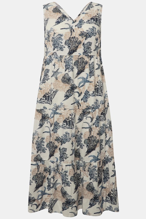 Kleid, Leinenmix, Korallen, V-Ausschnitt, ärmellos