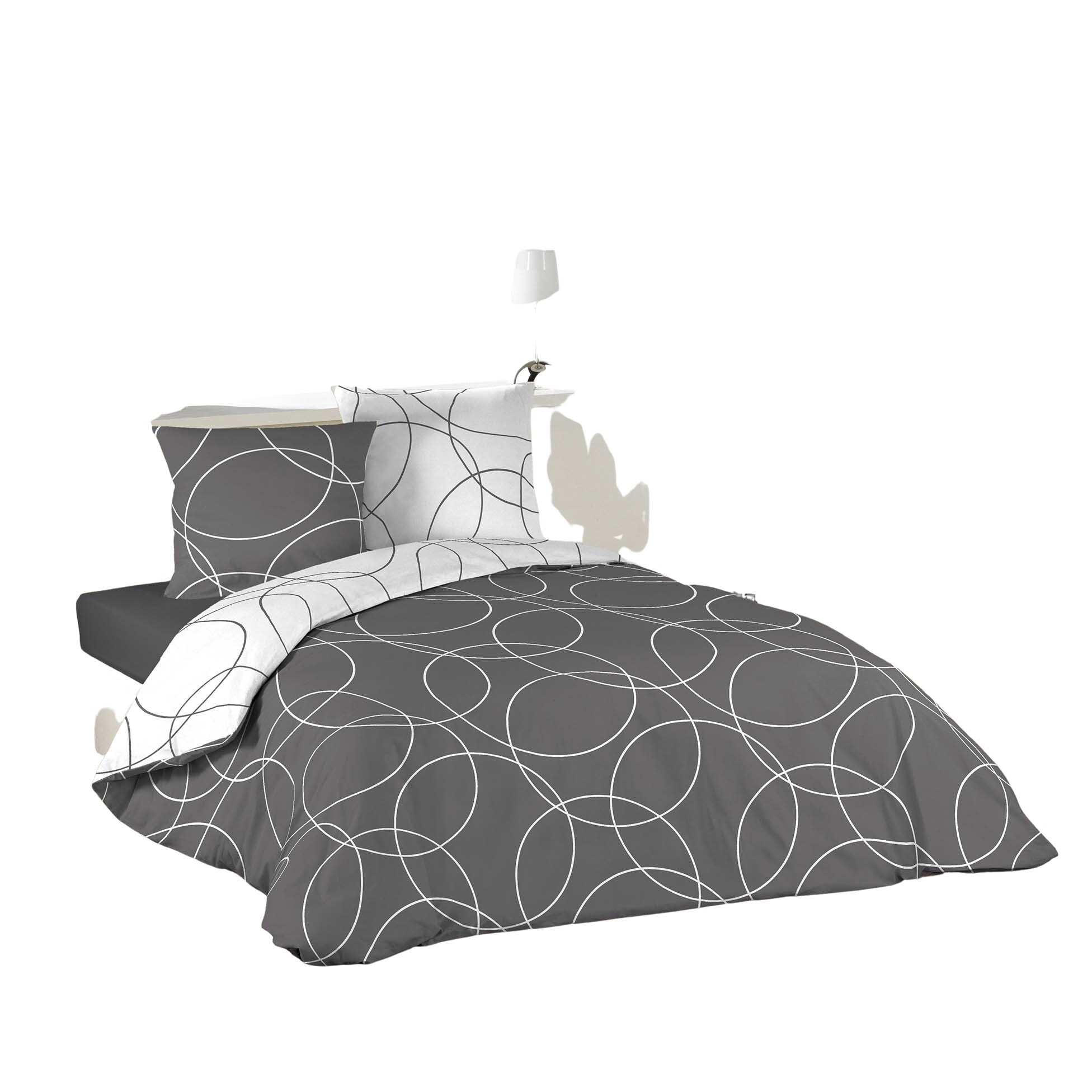 3tlg Mikrofaser Bettwäsche 240x220 grau Kreis Bettdecke Übergröße Bett King Size