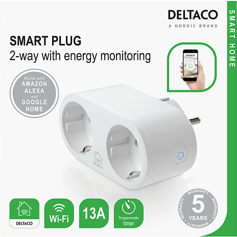 Deltaco Smart dobbeltstik med energiovervågning - hvid