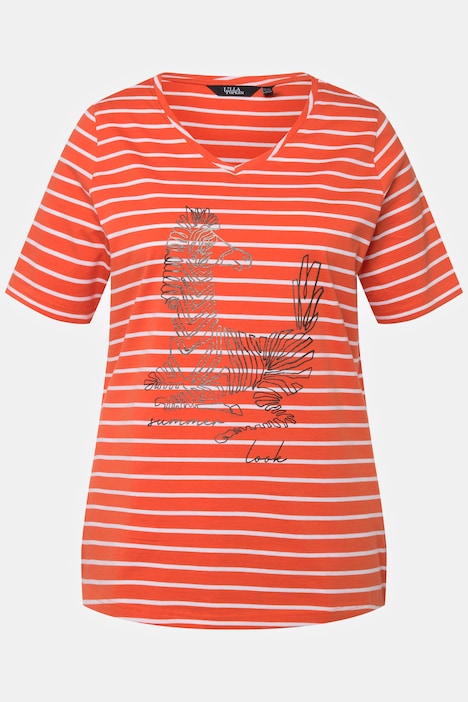 T-Shirt, Ringel, Tiermotiv, Classic, V-Ausschnitt, Halbarm
