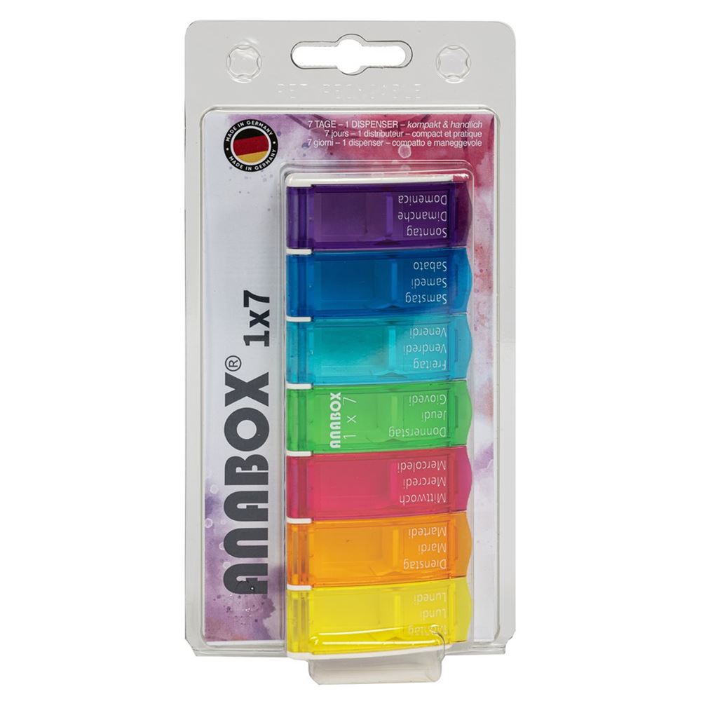 Anabox Medidispenser 1x7 bunt Plus deutsch/französisch/italienisch im Blister 1 Stk