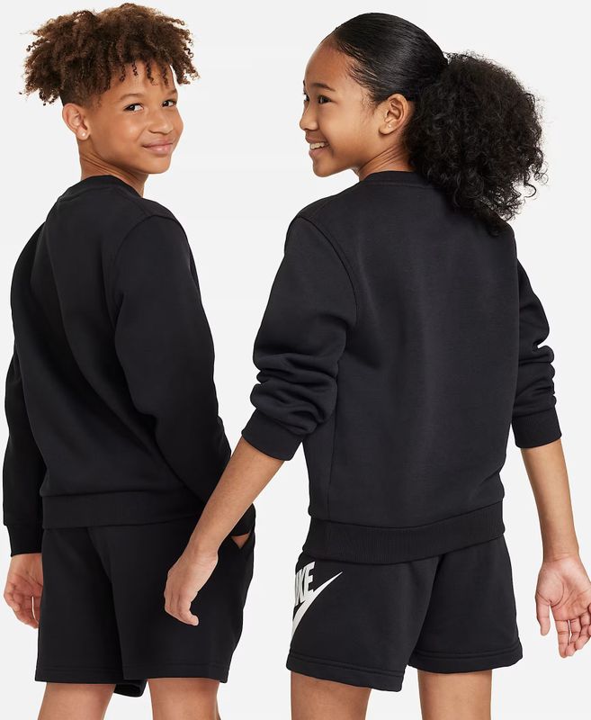 NIKE K NSW CLUB FLC CREW LS LBR Unisex Sporttrui - Zwart - Wit - Maat XS