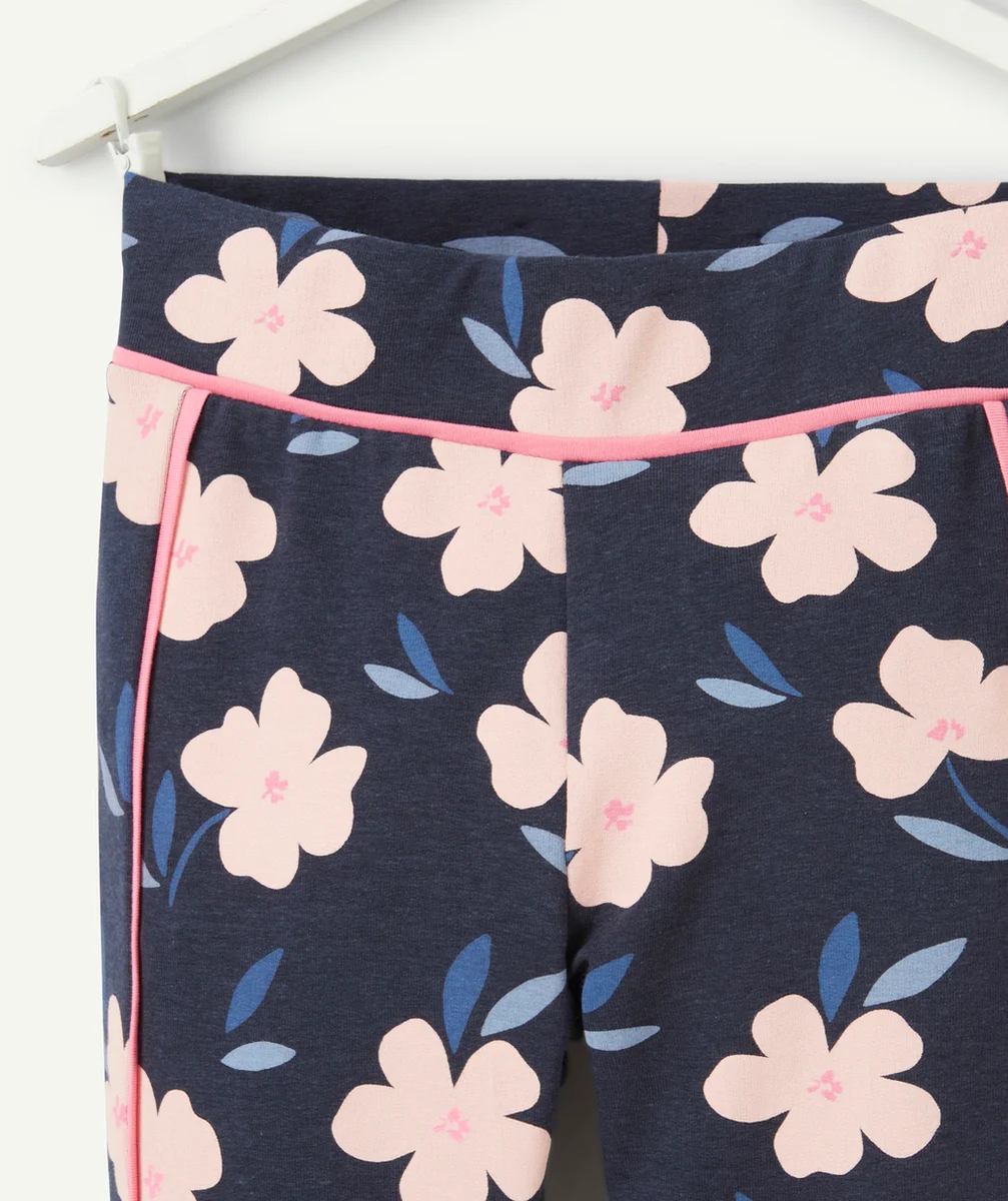 pantalon tregging fille en viscose responsable bleu imprimé fleuri