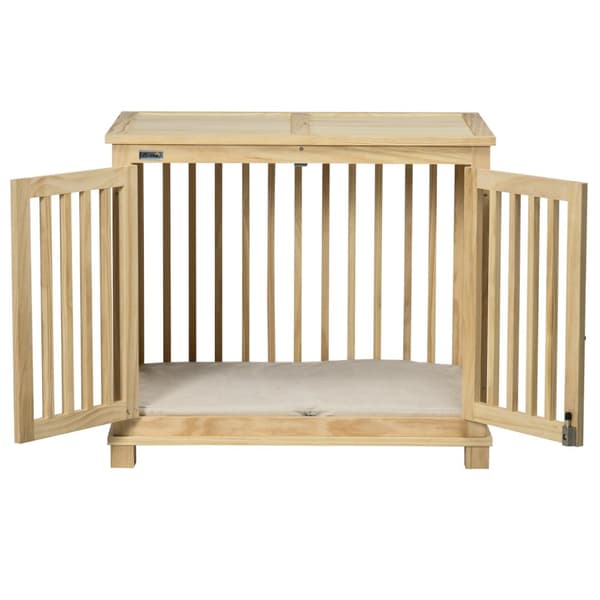 Hundebur, Dyrebur I Tre, Dyrebur For Mellomstore Hunder, Hundehus Med Pute, Hundeboks, Naturlig Tre + Kremhvit, 82,5 X 57 X 72 Cm