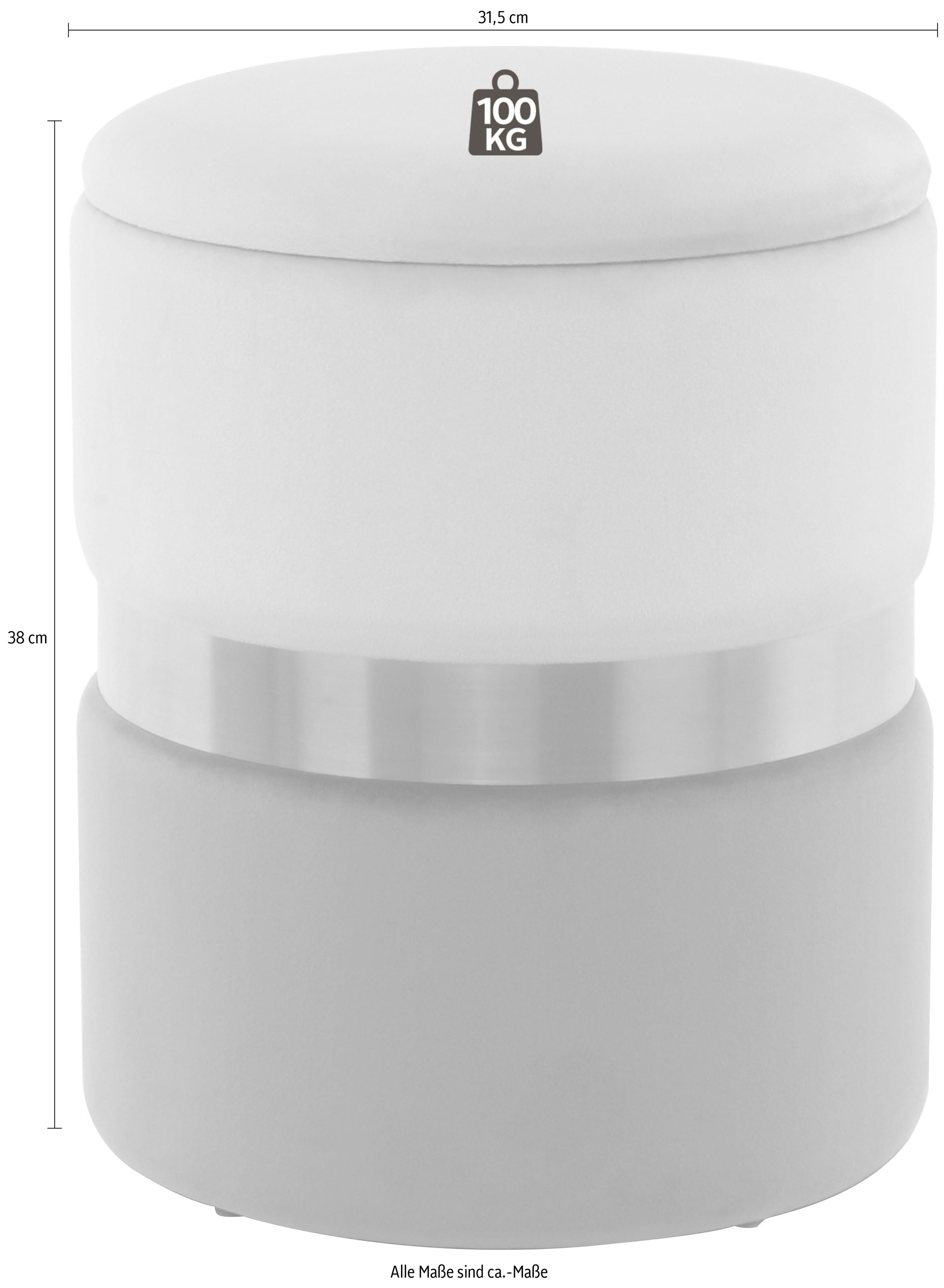 Kayoom Stauraumhocker »Hocker Zora 125 2er-Set, samtweicher Stoffbezug,runde elegante Form« Set, 2 Stk. tlg. edles Design mit Metallring, gepolstert, mit Stauraum