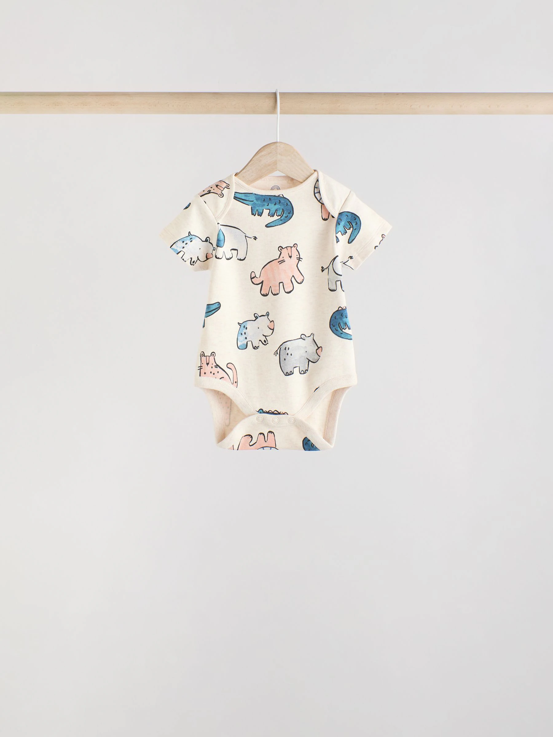 Marineblauw/ Lichtbruin Safari - Verpakking van 5 babyrompertjes met korte mouw van 100% katoen