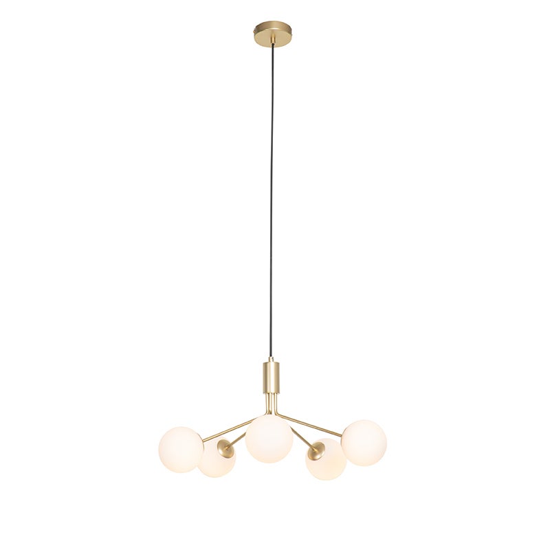 Moderne hanglamp goud met opaalglas 5 lampen - Coby