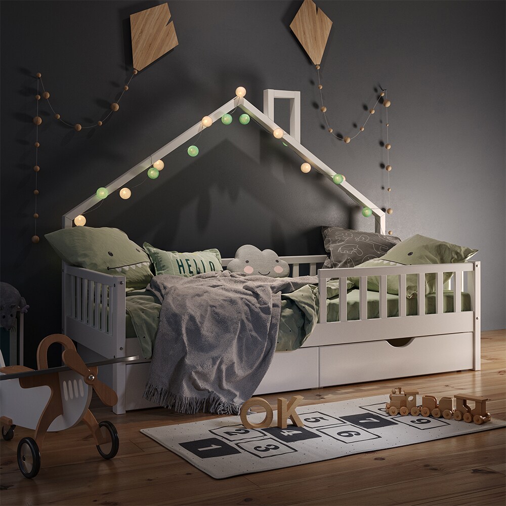 VitaliSpa Hausbett Kinderbett Spielbett Noemi 90x200cm Schubladen Rausfallschutz