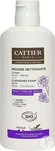 Cattier Mousse Nettoyante Visage Rose-Bleuet Tous Types De Peaux Flacon 150ml
