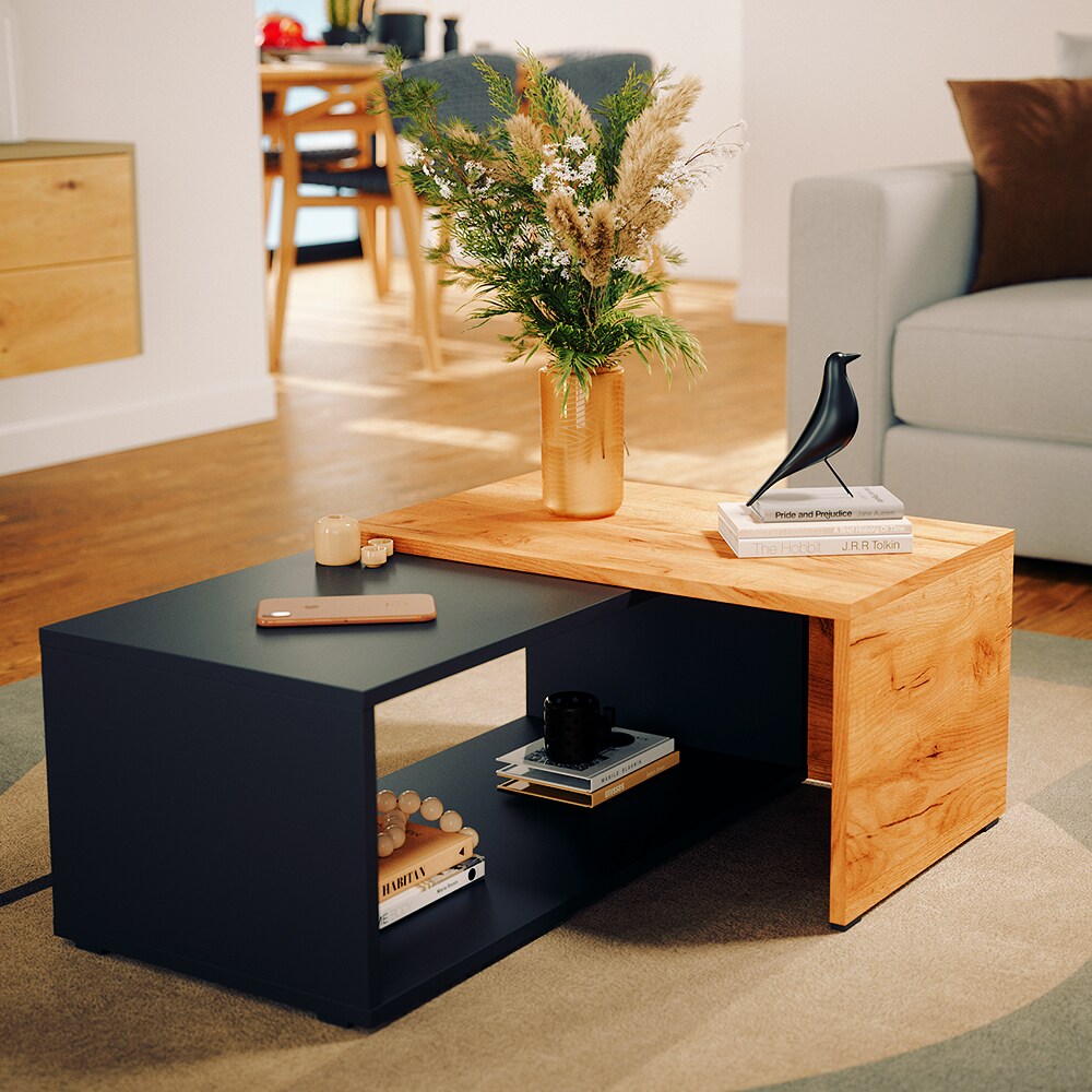 Vicco Couchtisch Bert 76,6 x 38,2 cm , Anthrazit Eiche, moderner Ausziehtisch