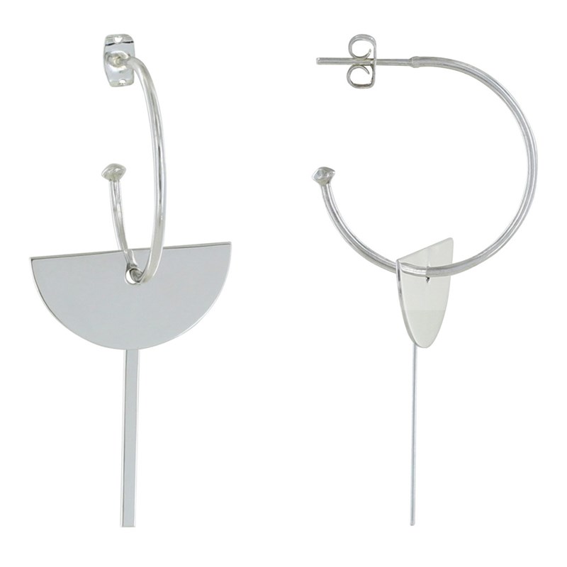 Boucles d'Oreilles Argent Demi Créoles et Clé