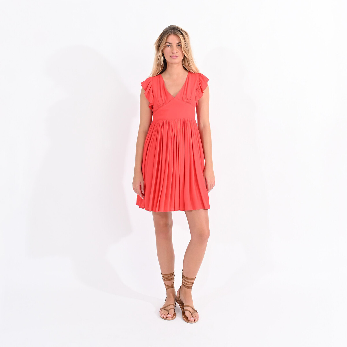 MOLLY BRACKEN<br>Vestido curto com decote em V e mangas com babados
