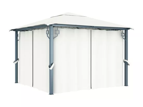 Tonnelle avec rideau 300x300 cm Crème Aluminium