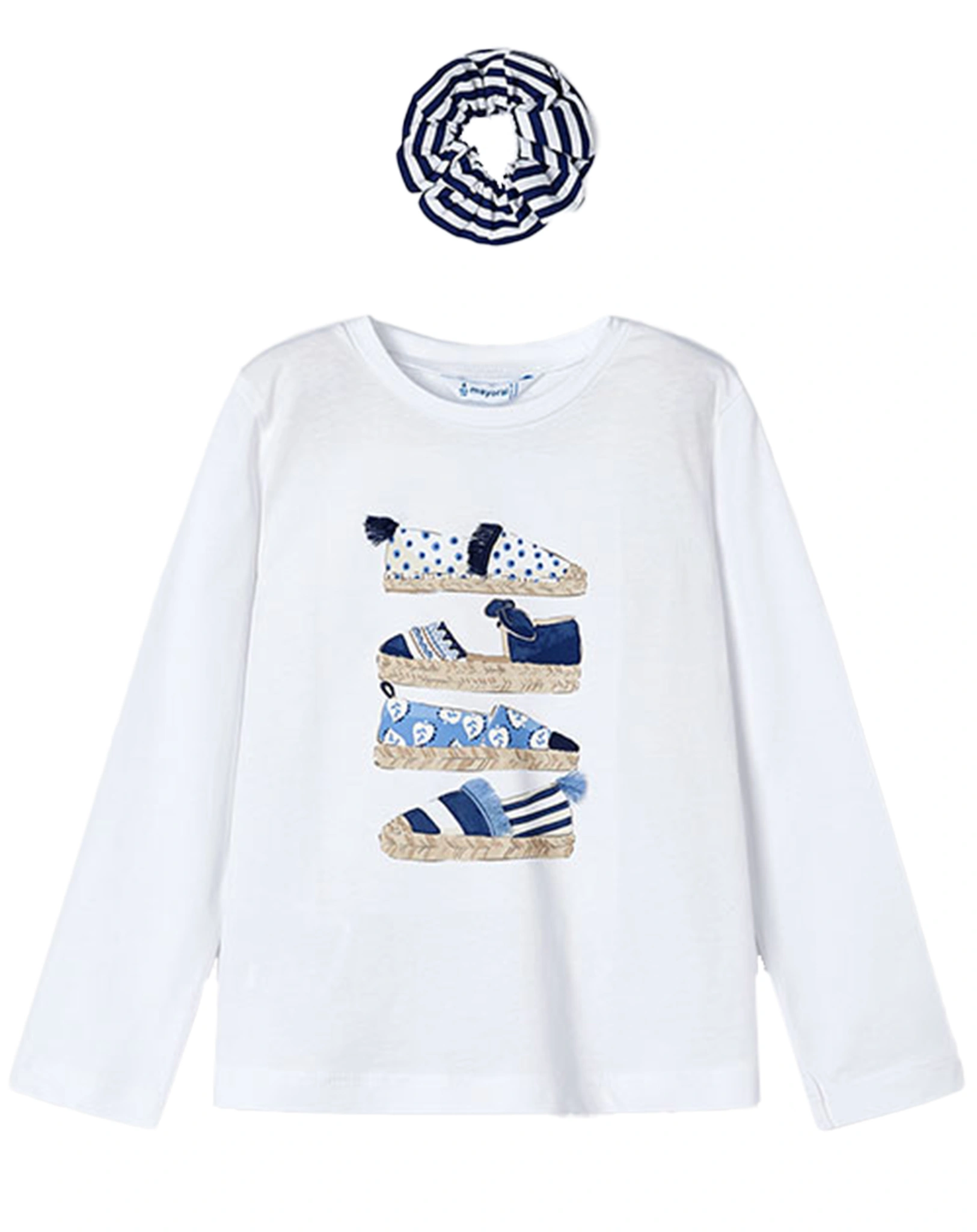 Langarmshirt SHOES mit Haargummi in weiß/blau
