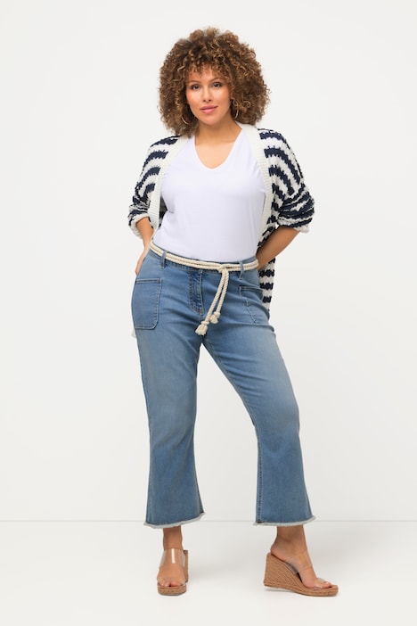 Jeans Marie, Fransensaum, Kordelgürtel, weites Bein
