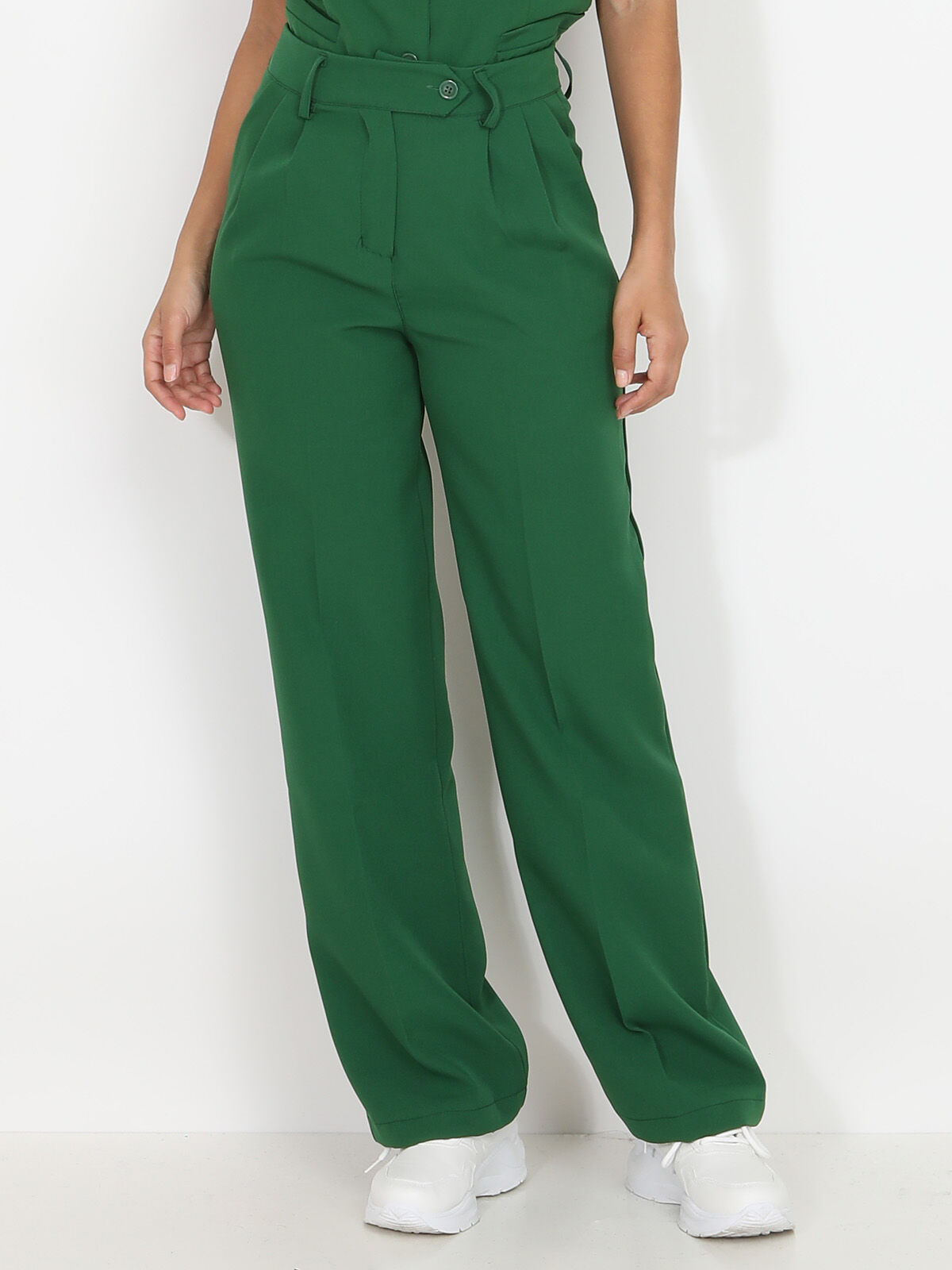 Pantalon de costume large à plis- Vert
