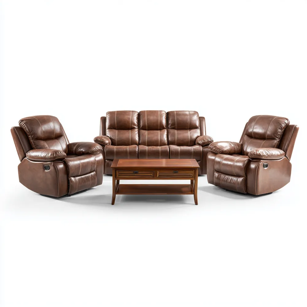 Sofa-Set Ledersofa 3+1+1 – Braun – Modernes Design 200x90x100 cm