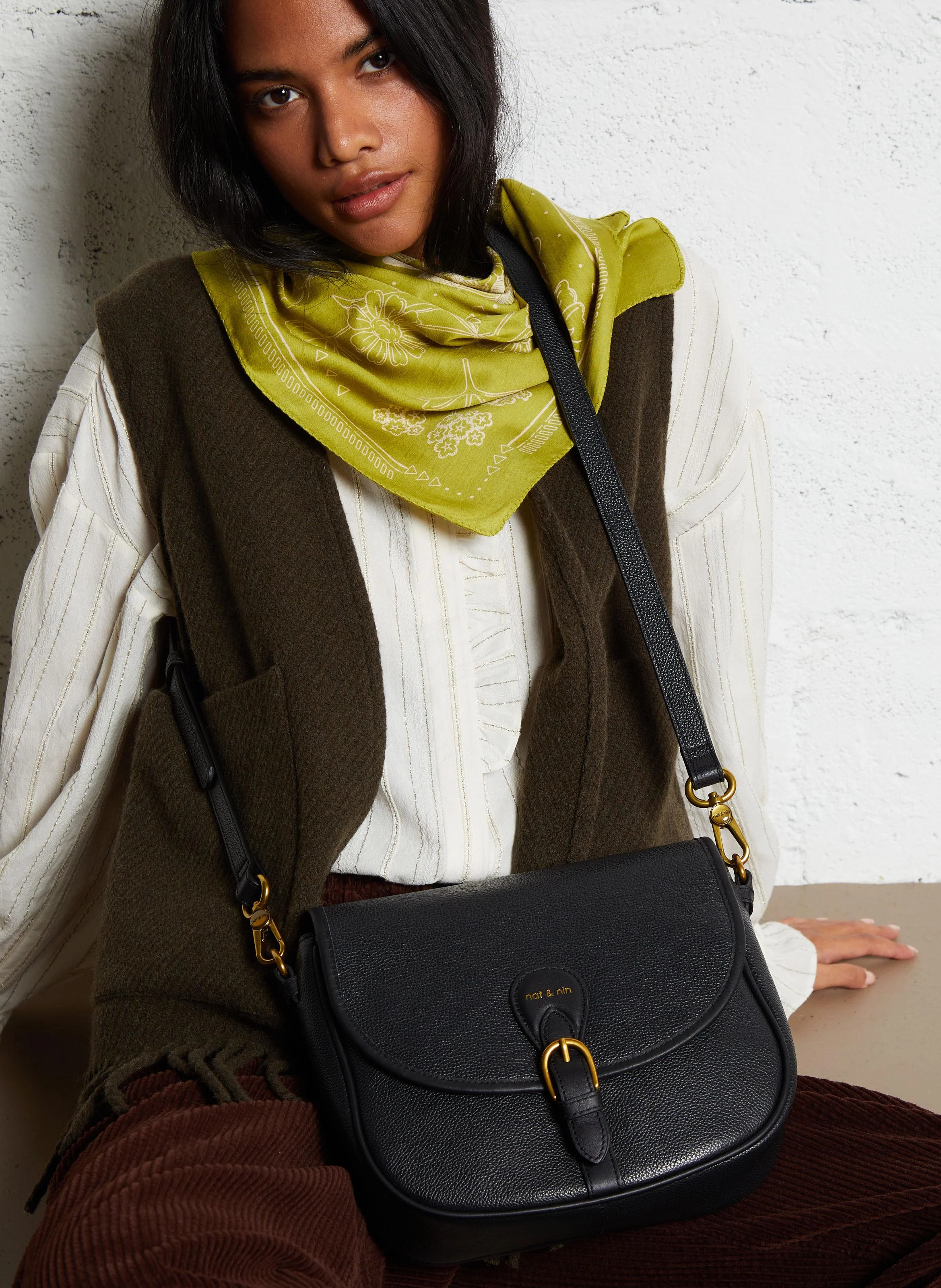 OLIVIA - Sac bandoulière besace en cuir | Noir