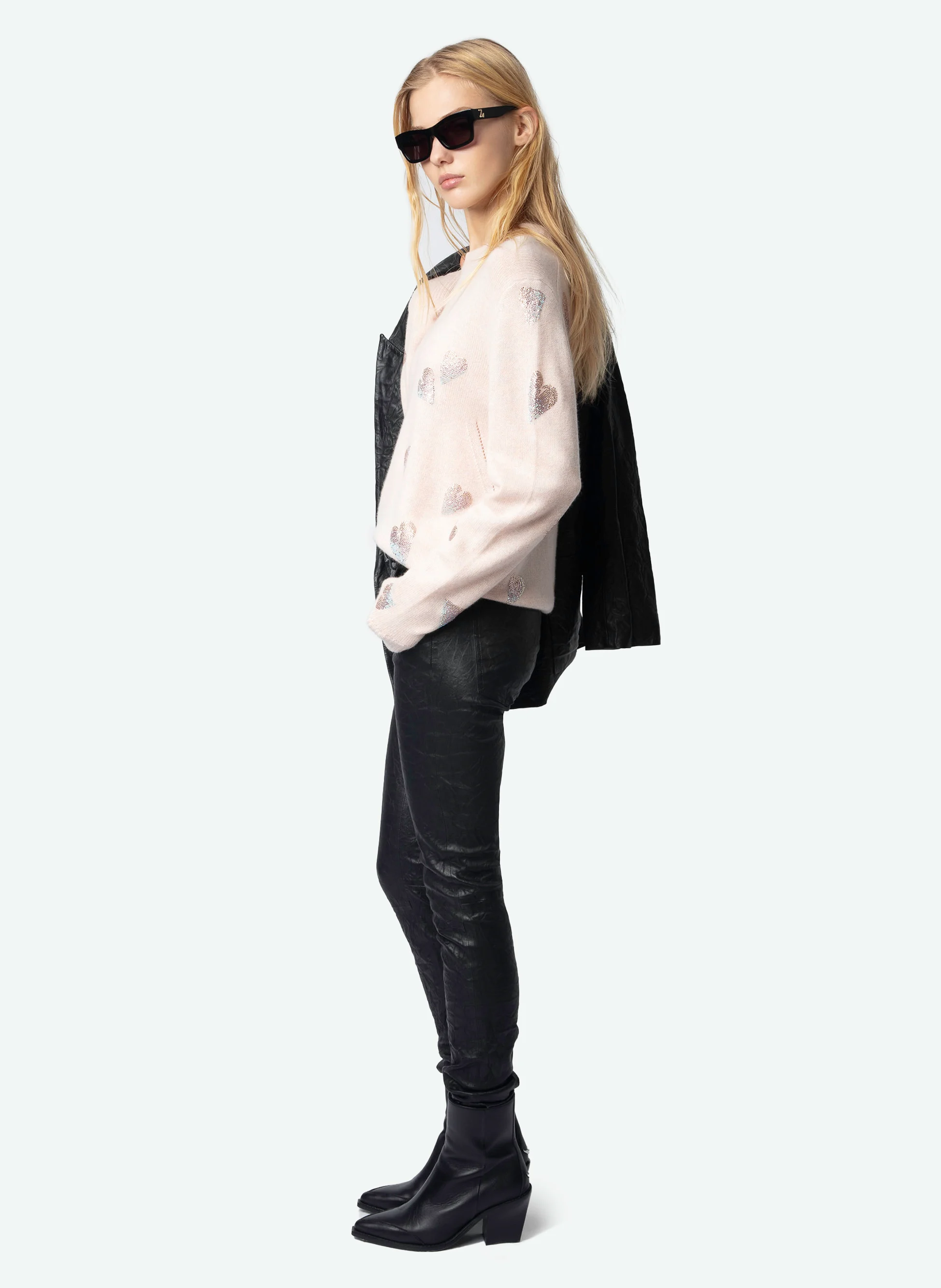PRAVIS - Pull ample à strass en cachemire | Rose