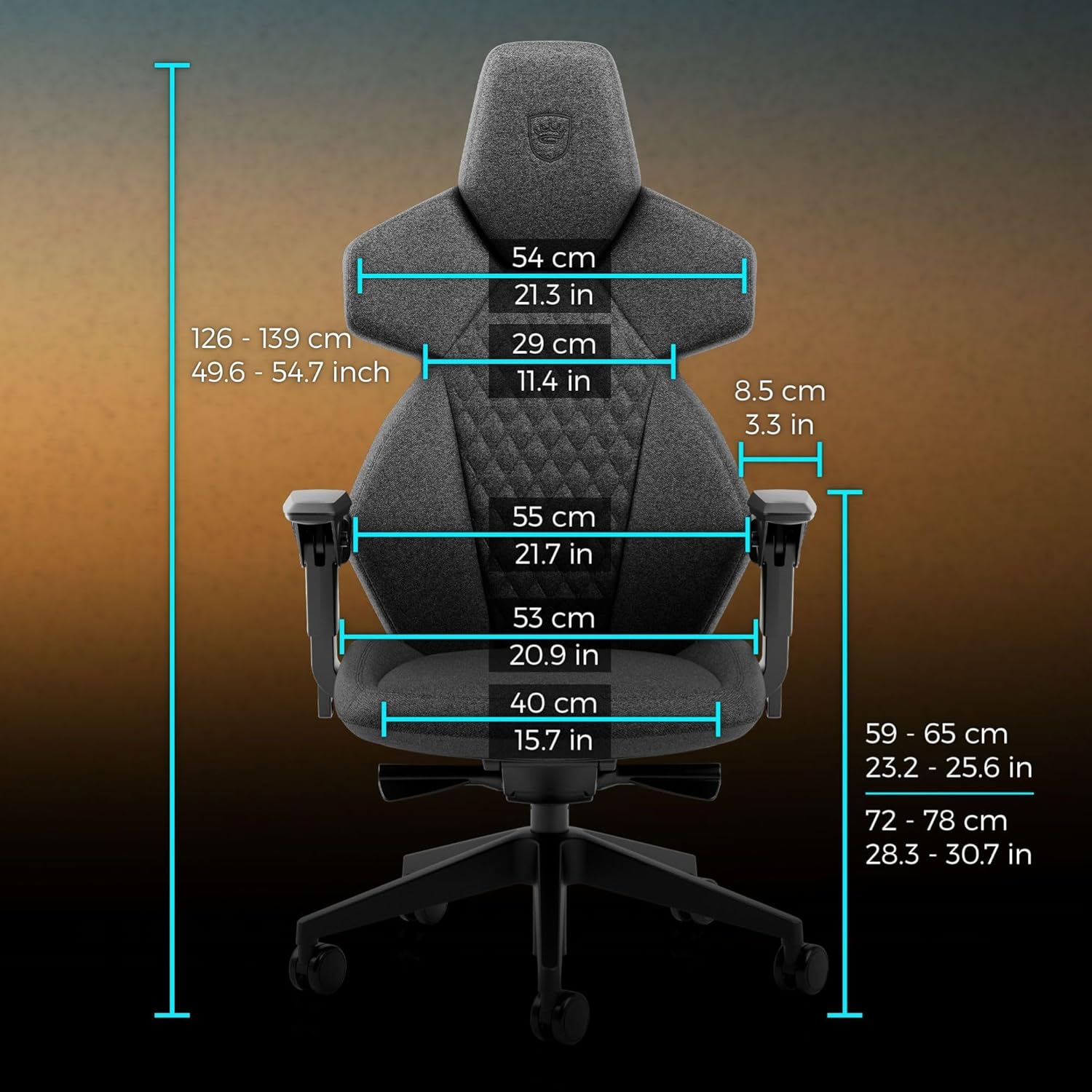 noblechairs Dawn TX Gaming Stuhl Grau – Ergonomischer Schreibtischstuhl mit klappbaren Armlehnen, Synchronmechanik, atmungsaktivem Stoffbezug, Lordosenstütze, Universalrollen