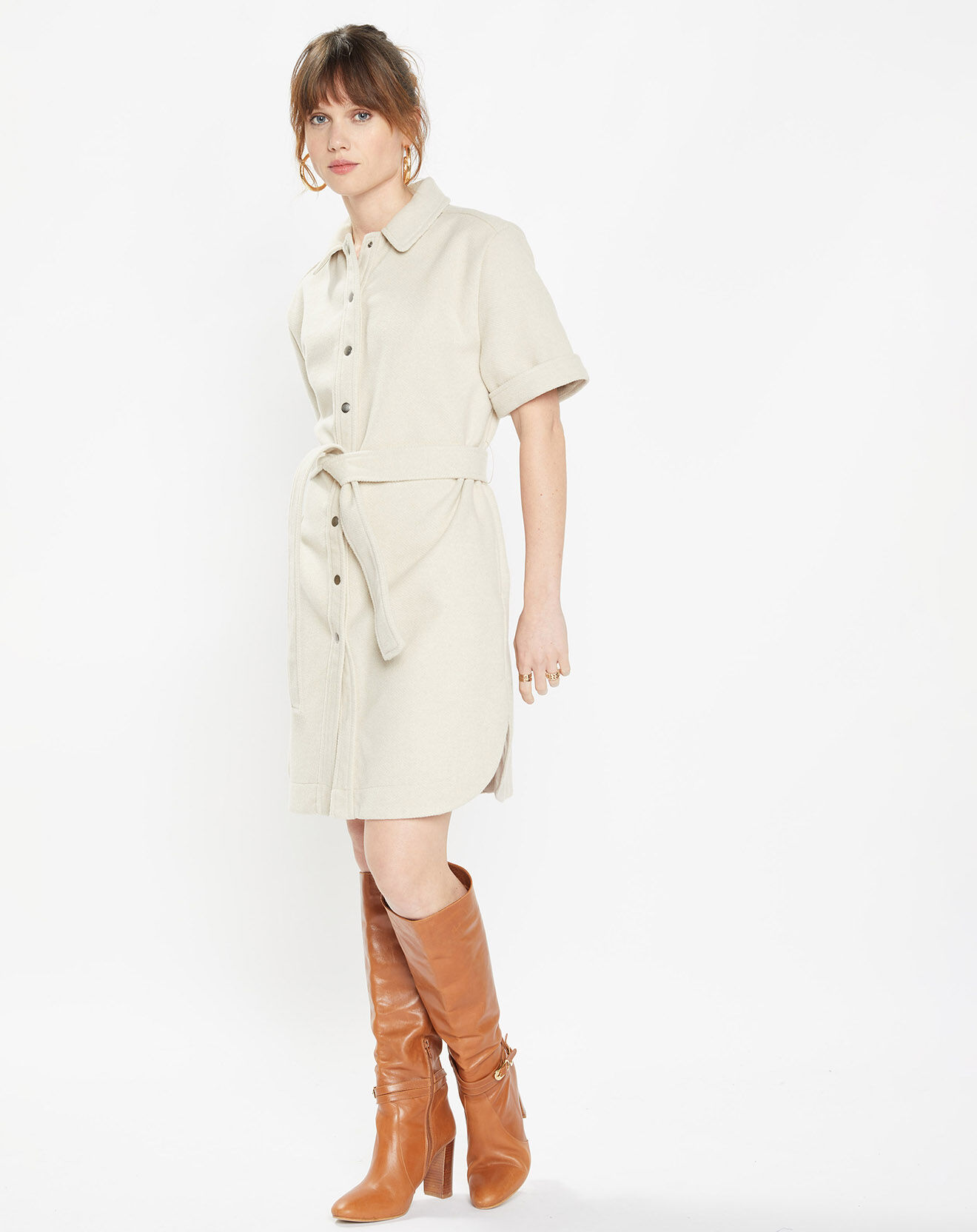 Galeries Lafayette Robe courte chemise courte Lilou écrue
