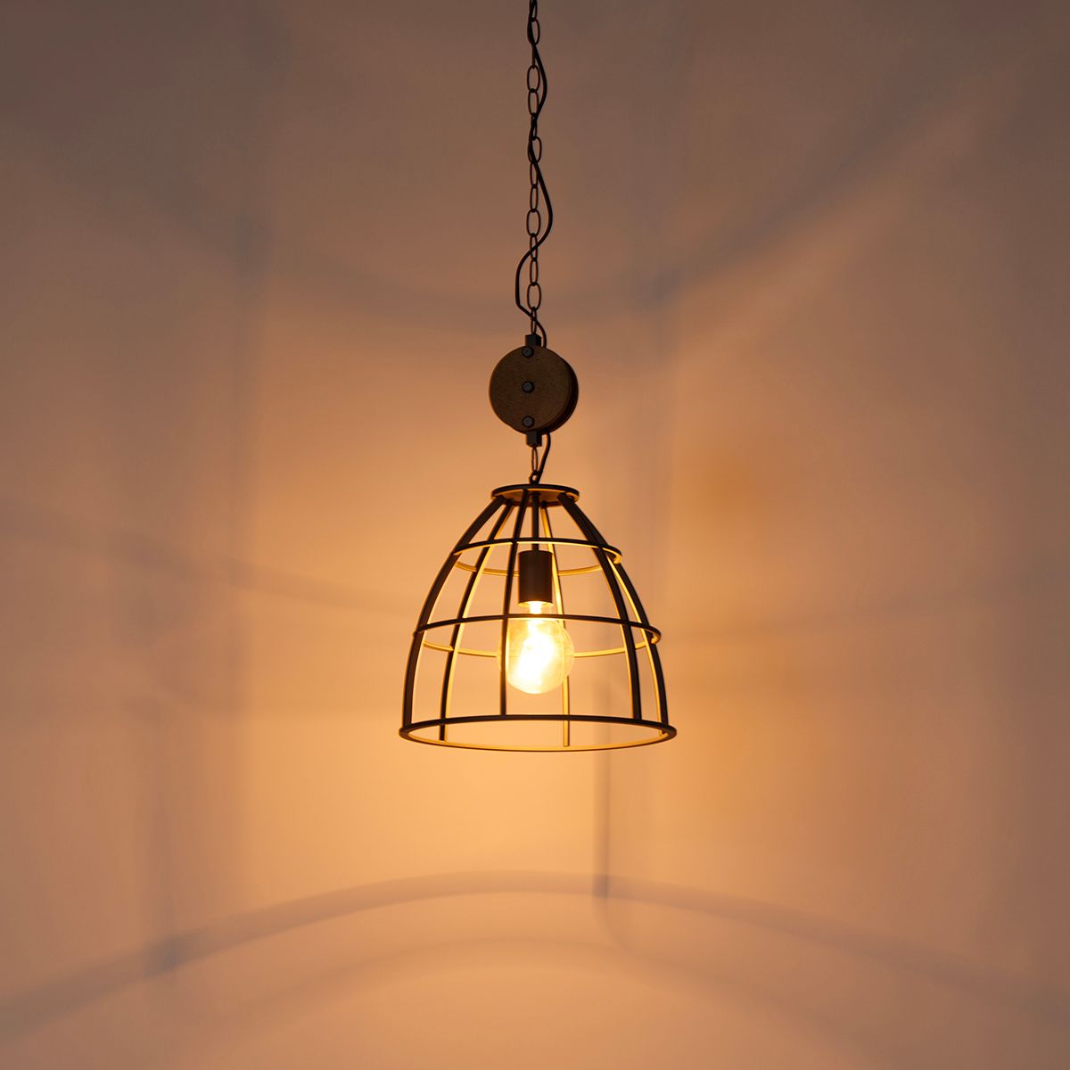 Smart hanglamp donkergrijs met hout 34 cm incl. Wifi G95 - Arthur