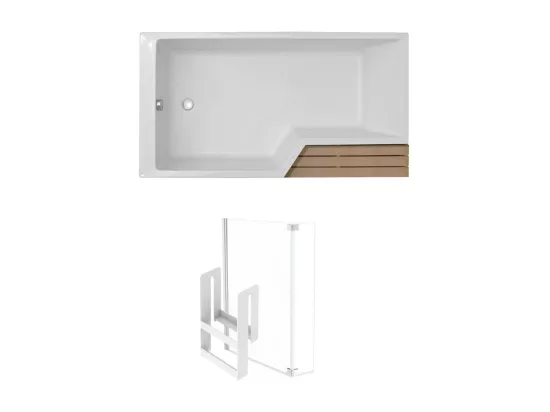 Baignoire bain douche JACOB DELAFON Neo + étagère + pare bain 180 x 80, version gauche